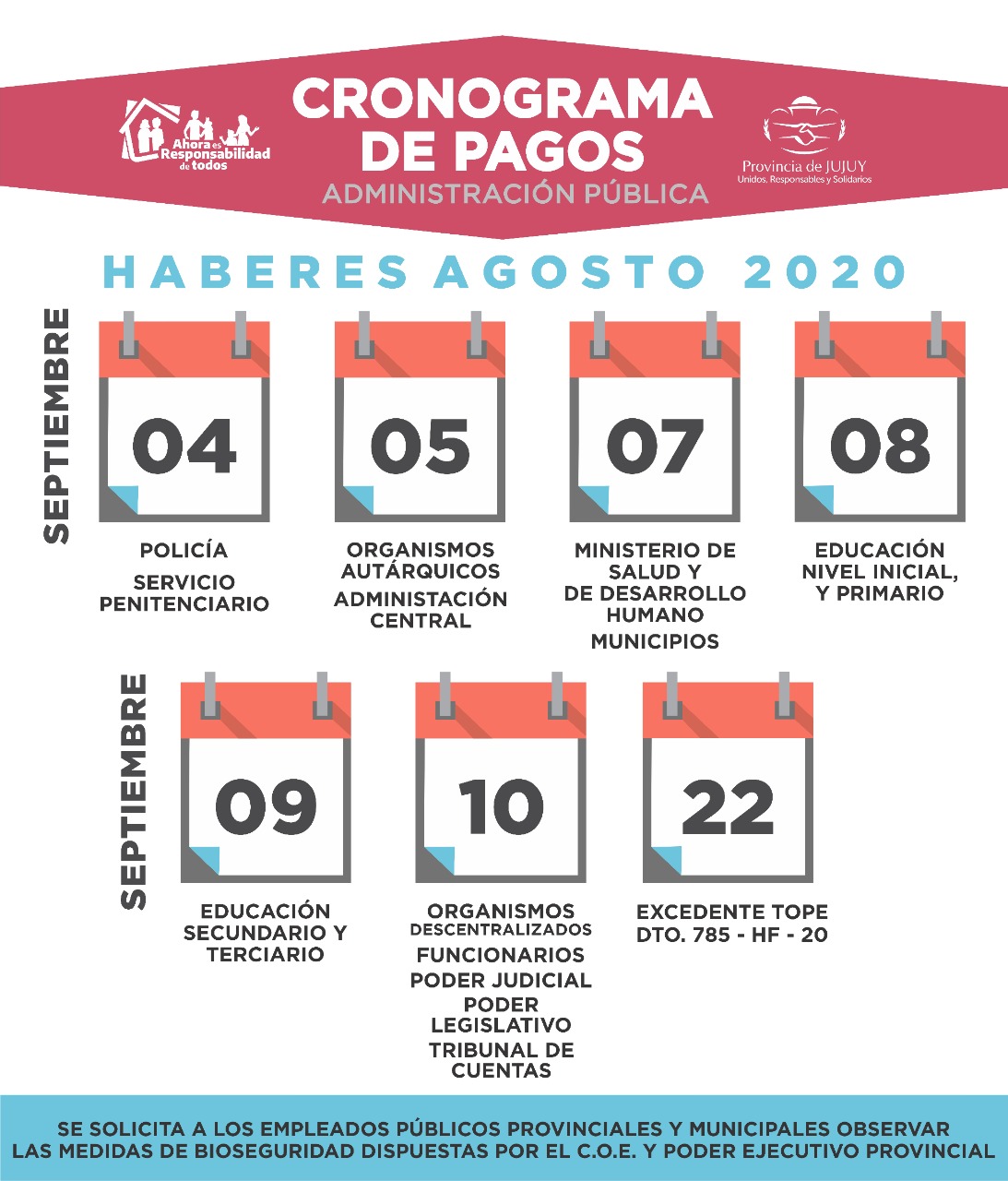Cronograma de pagos agosto 2020