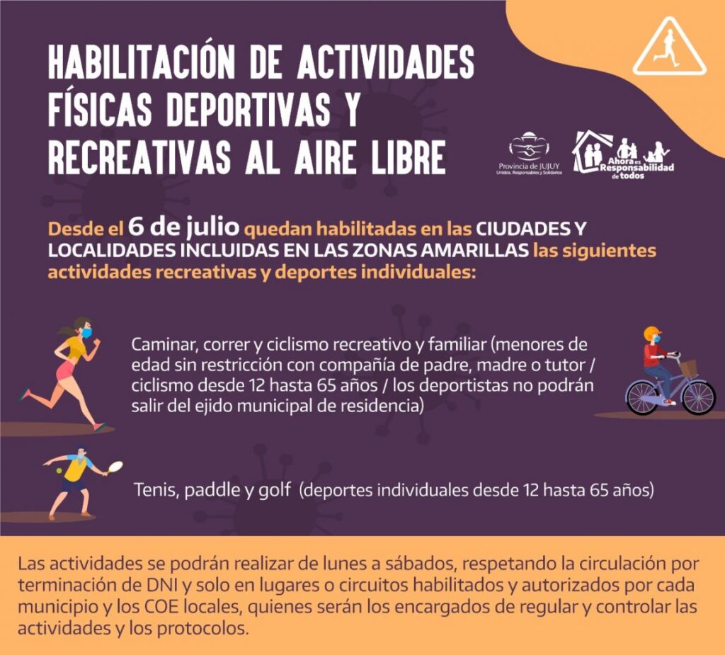 Se habilitan actividades deportivas y recreativas en zonas amarillas